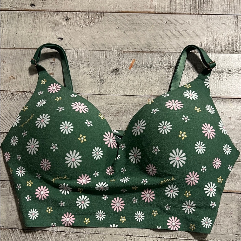 PINK Victoria's Secret Green Floral Bra